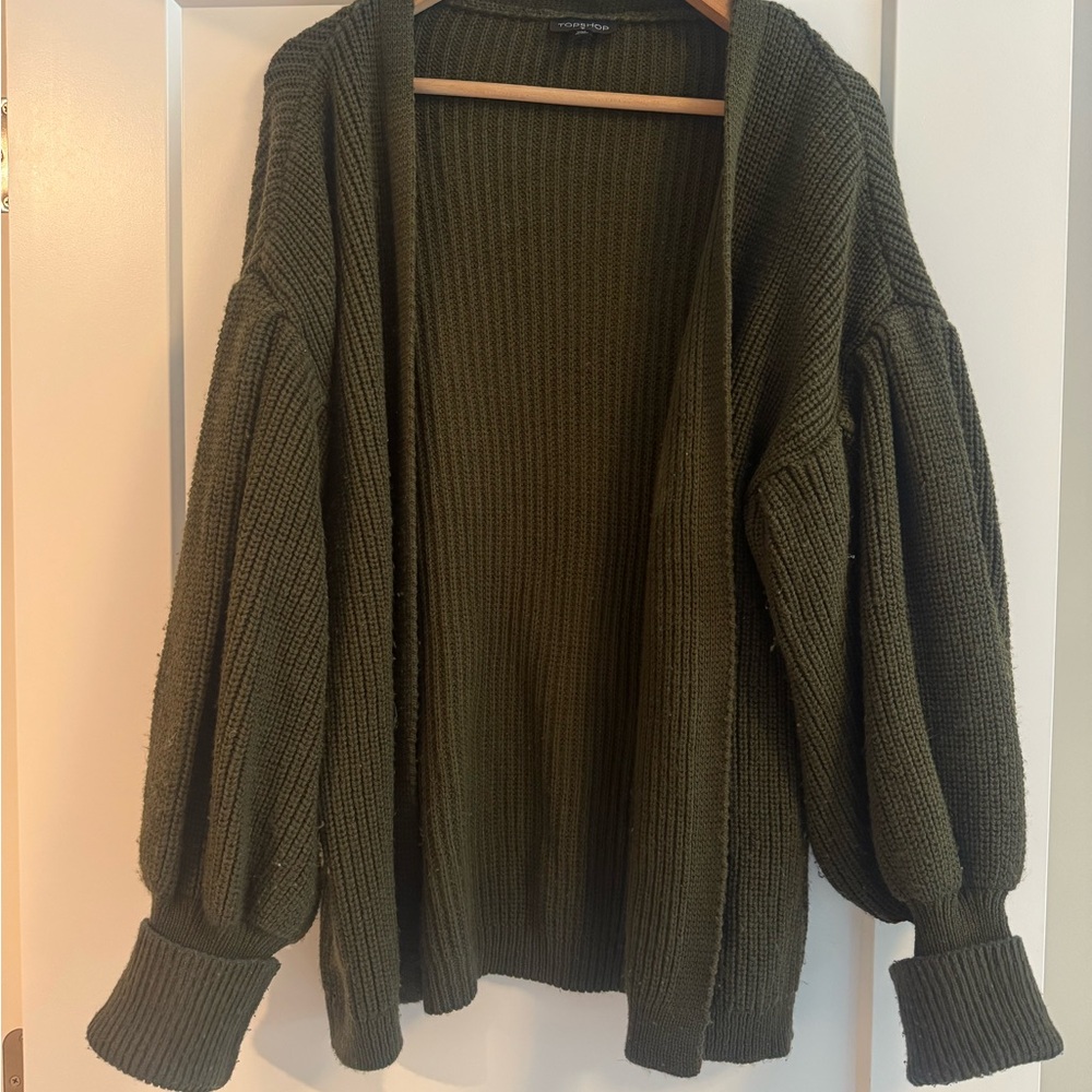 Topshop Green Chunky Knit Cardigan Sweater